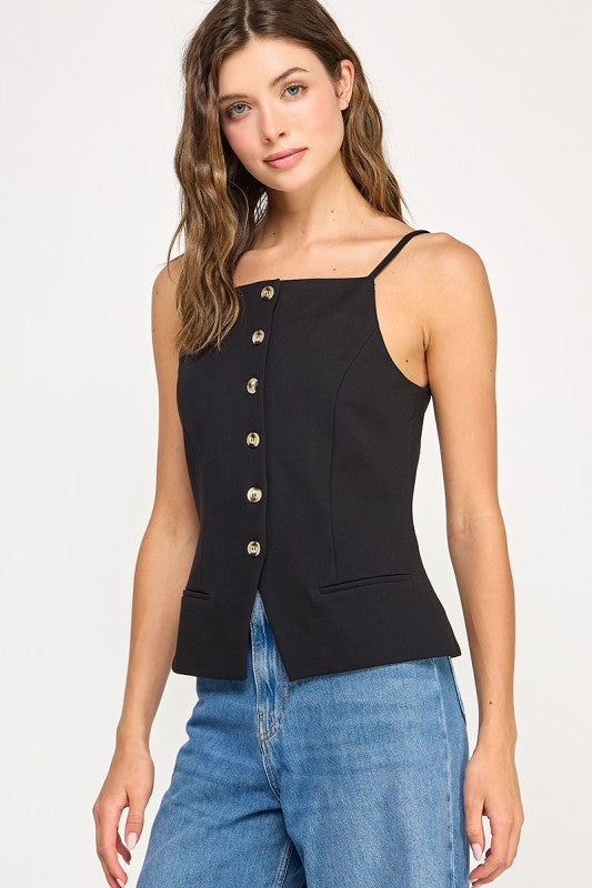 Emerson Structured Button-Front Top