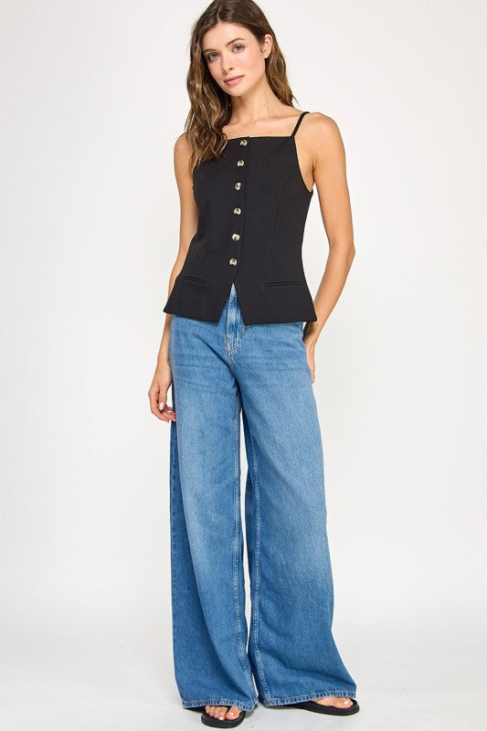 Emerson Structured Button-Front Top