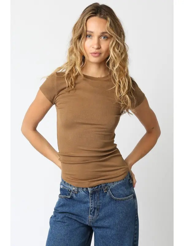 Essential Ribbed Tee | Mocha