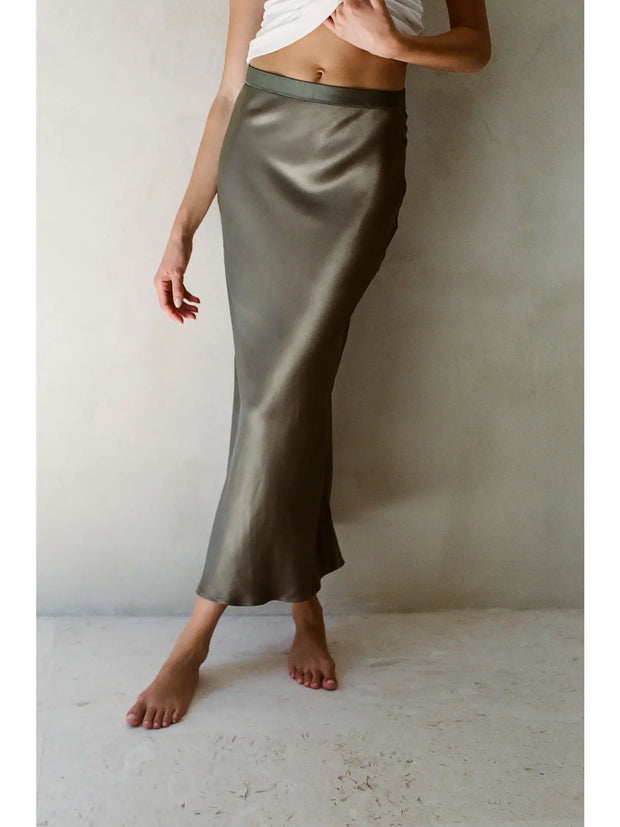 Kimberly Satin Skirt | Olive