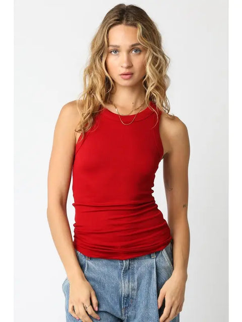 Essential Ribbed Tank | Red