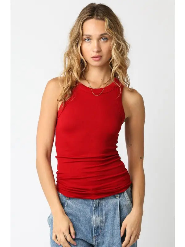 Essential Ribbed Tank | Red