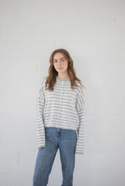 Piper Button Up Cardigan | Striped Grey