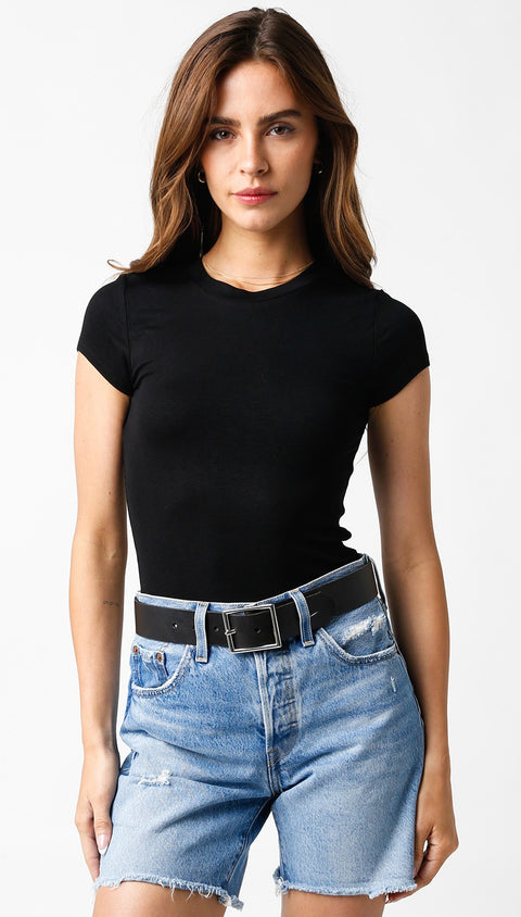 Essential Ribbed Tee | Black