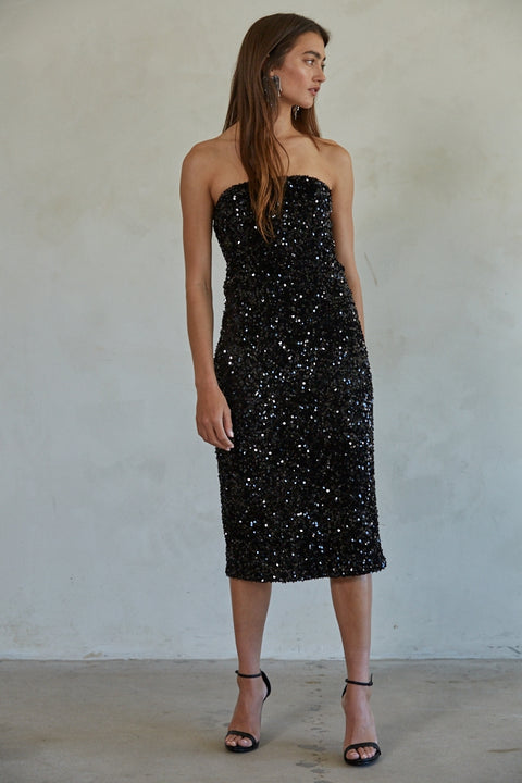 Like Lovers Black Sequin Midi